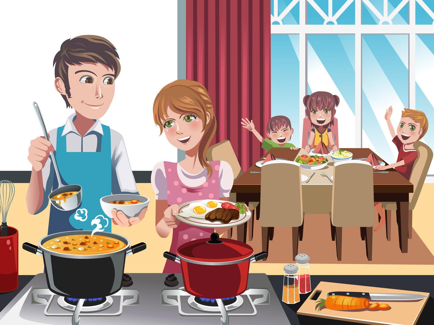 Семейный завтрак иллюстрация