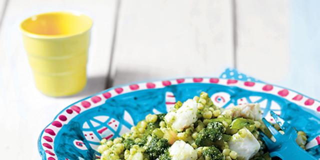 Fregola con merluzzo e pesto di basilico