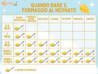 Tabella quando dare il formaggio al neonato