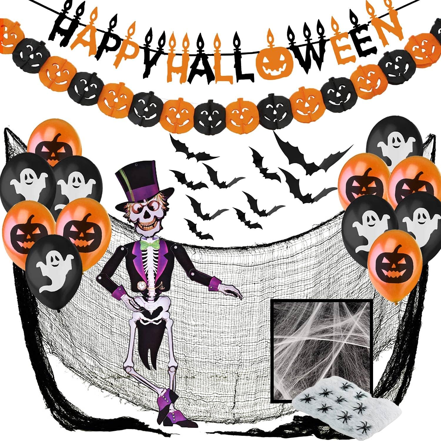 HTN - Kit Di Ghirlanda Di Palloncini Di Halloween Con Decorazione Di Adesivi Per Pipistrelli 3d 8189563544809