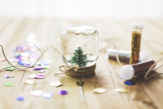 Homemade snow globe, christmas tree in a jar Homemade snow globe, christmas tree in a jar
