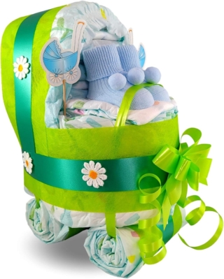 Torta di pannolini carrozzina verde Torta di pannolini carrozzina verde