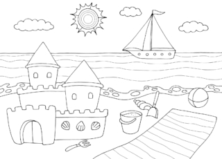 Disegni estate da colorare a tema mare spiaggia con castello