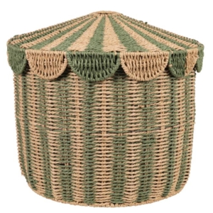 Cestino a righe con coperchio dal bordo smerlato