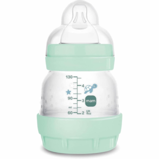 Biberon anticolica Easy Start 130 ml di MAM anticolica per allattamento misto che riduce le bolle d'aria e il rischio di coliche. Prezzo: 11,99 euro su amazon.it